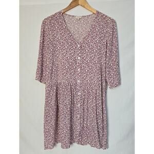 Pablo Women's Short Sleeve Pleated Blouse Top Size 38 Floral Button Front Pink